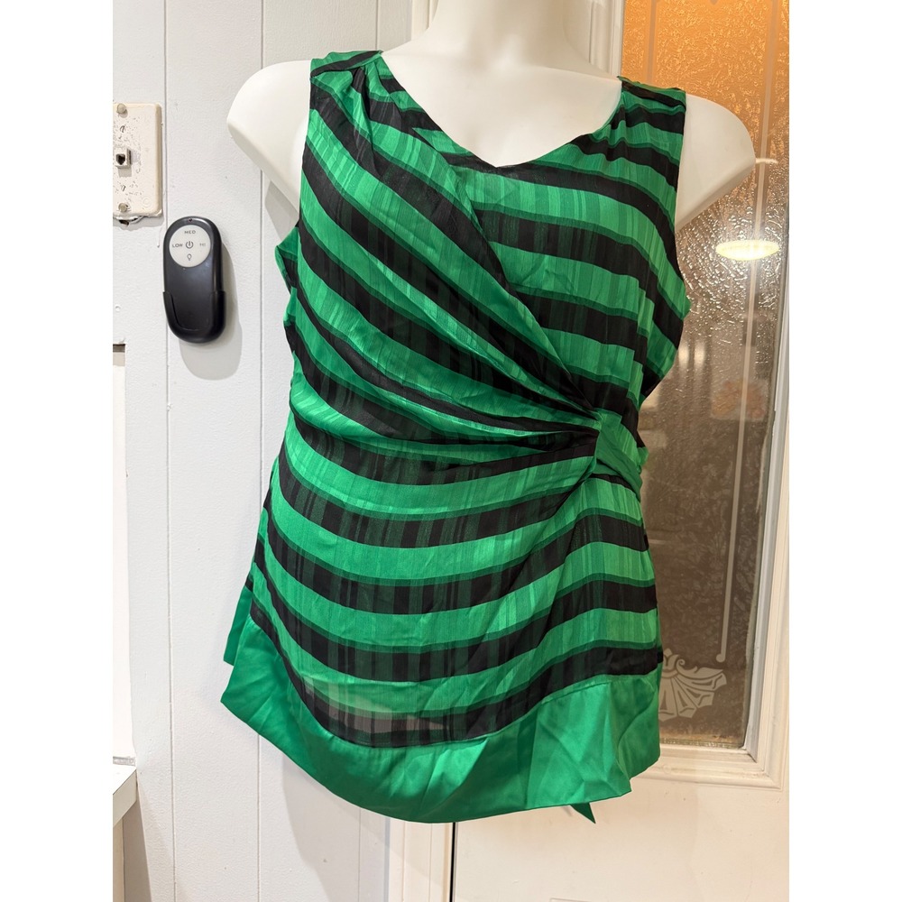 New York & Company Green Black Striped Sleeveless Wrap Blouse NWT Large